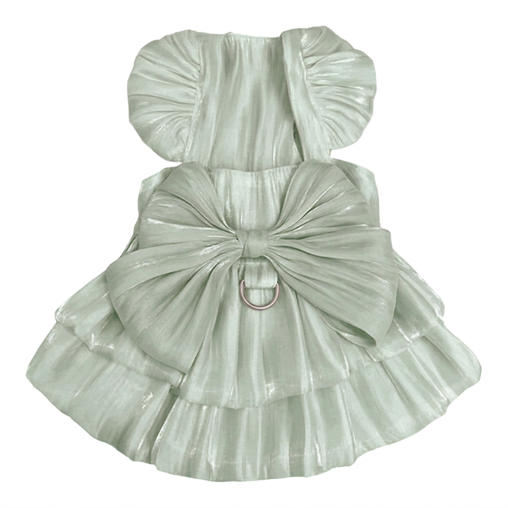 Pale mint bow pet dress on white