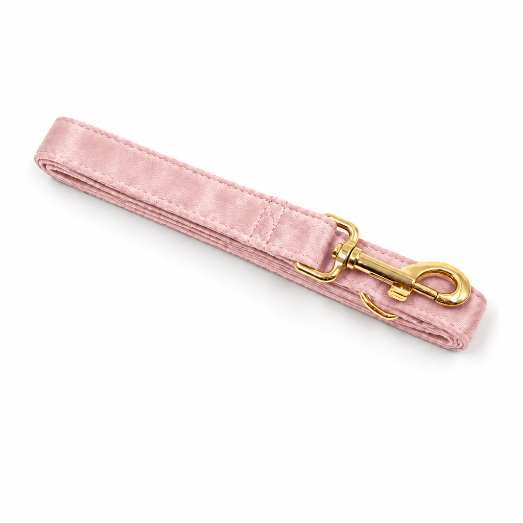 Pale pink silky folded leash with gold hardware