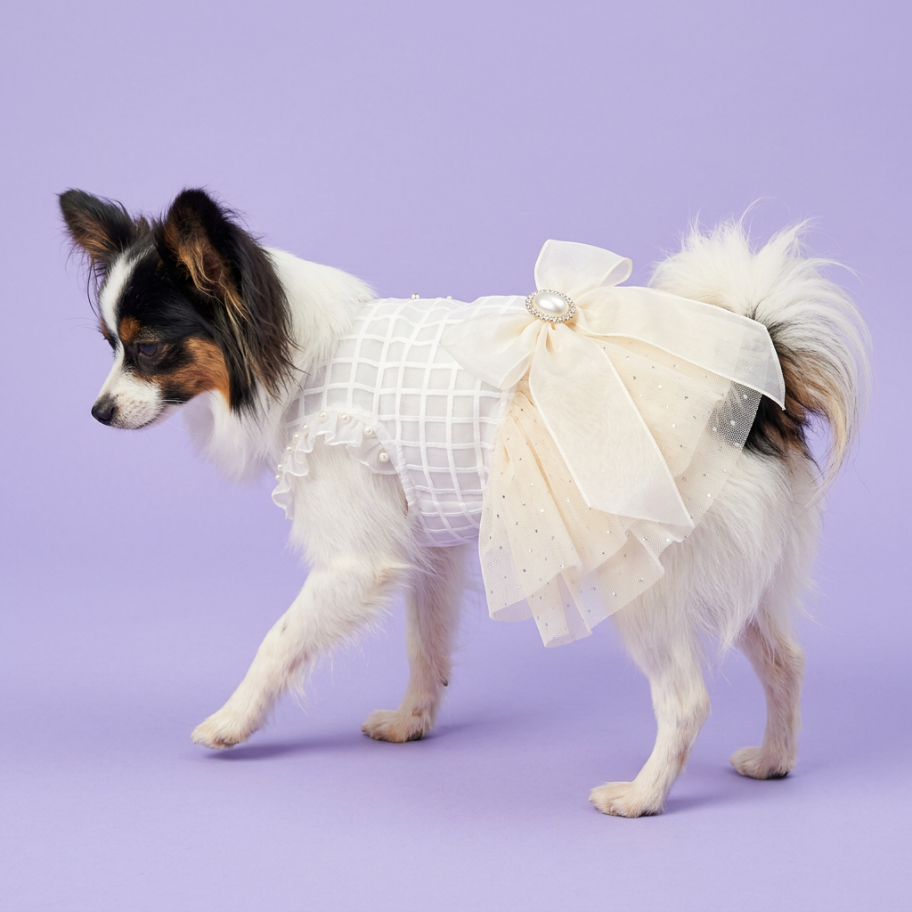 Papillon in the ivory pearl-bow dress