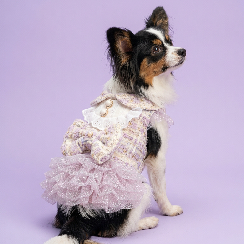 Papillon in the lilac tweed dress