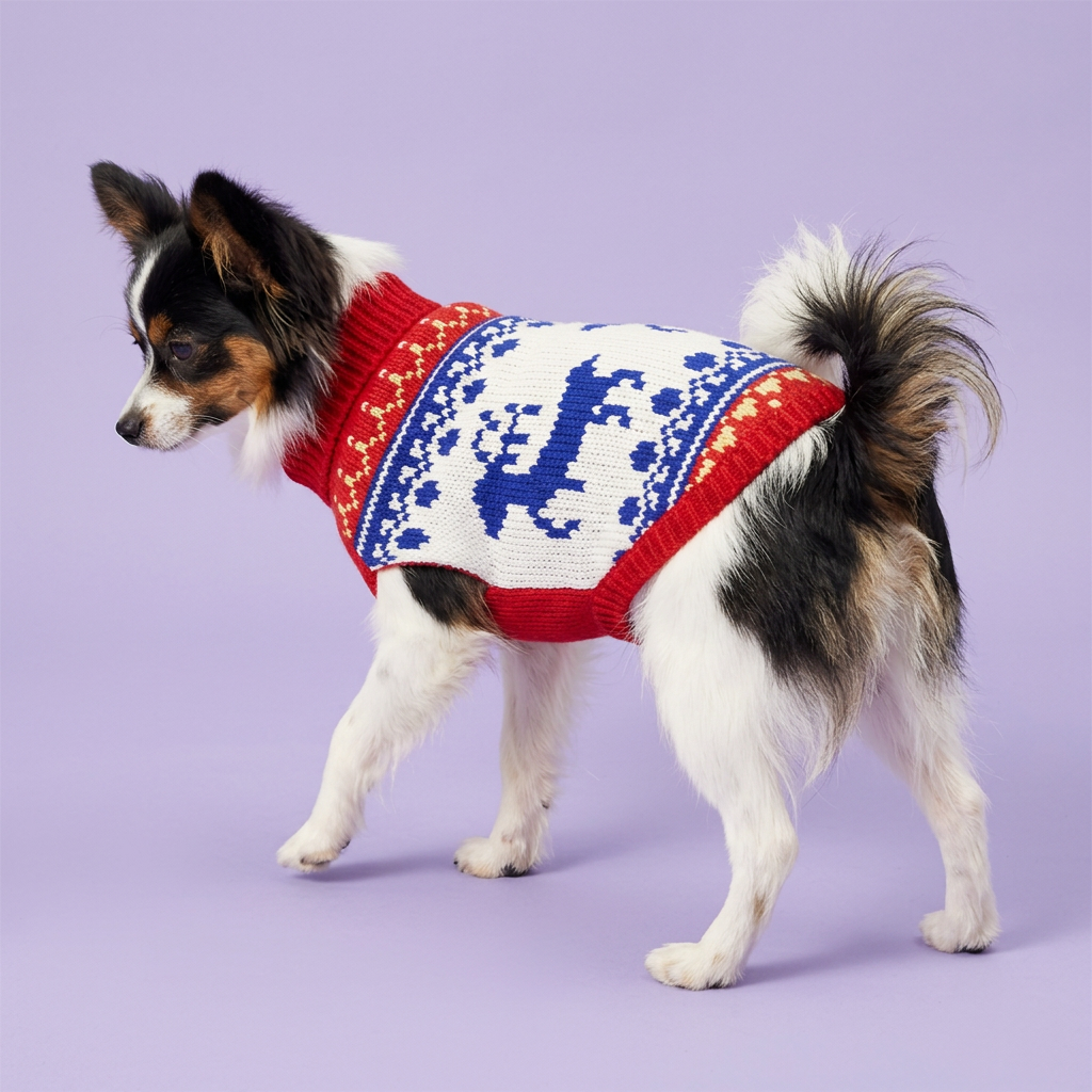 Papillon in the reindeer sweater