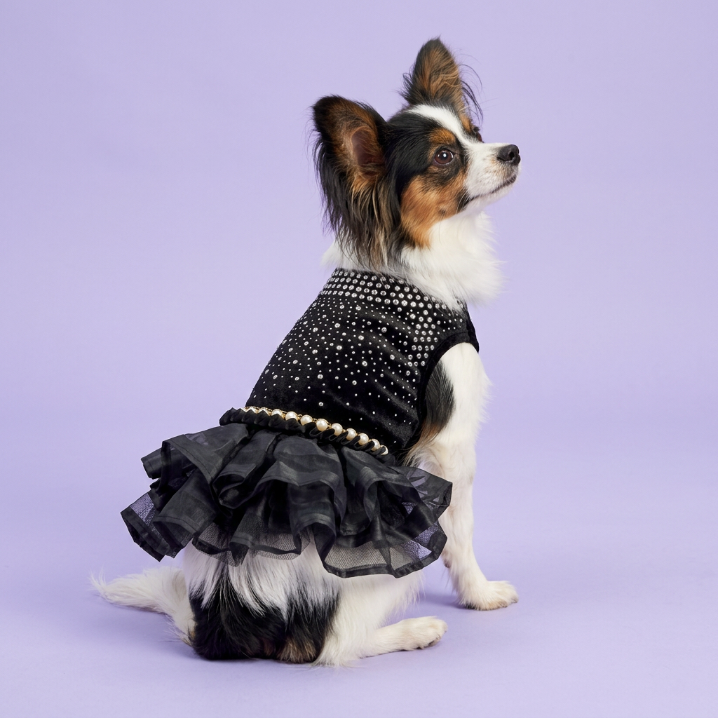 Papillon seated from a slightly elevated angle