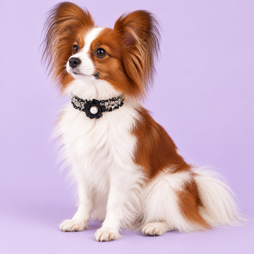Papillon sitting at an angle