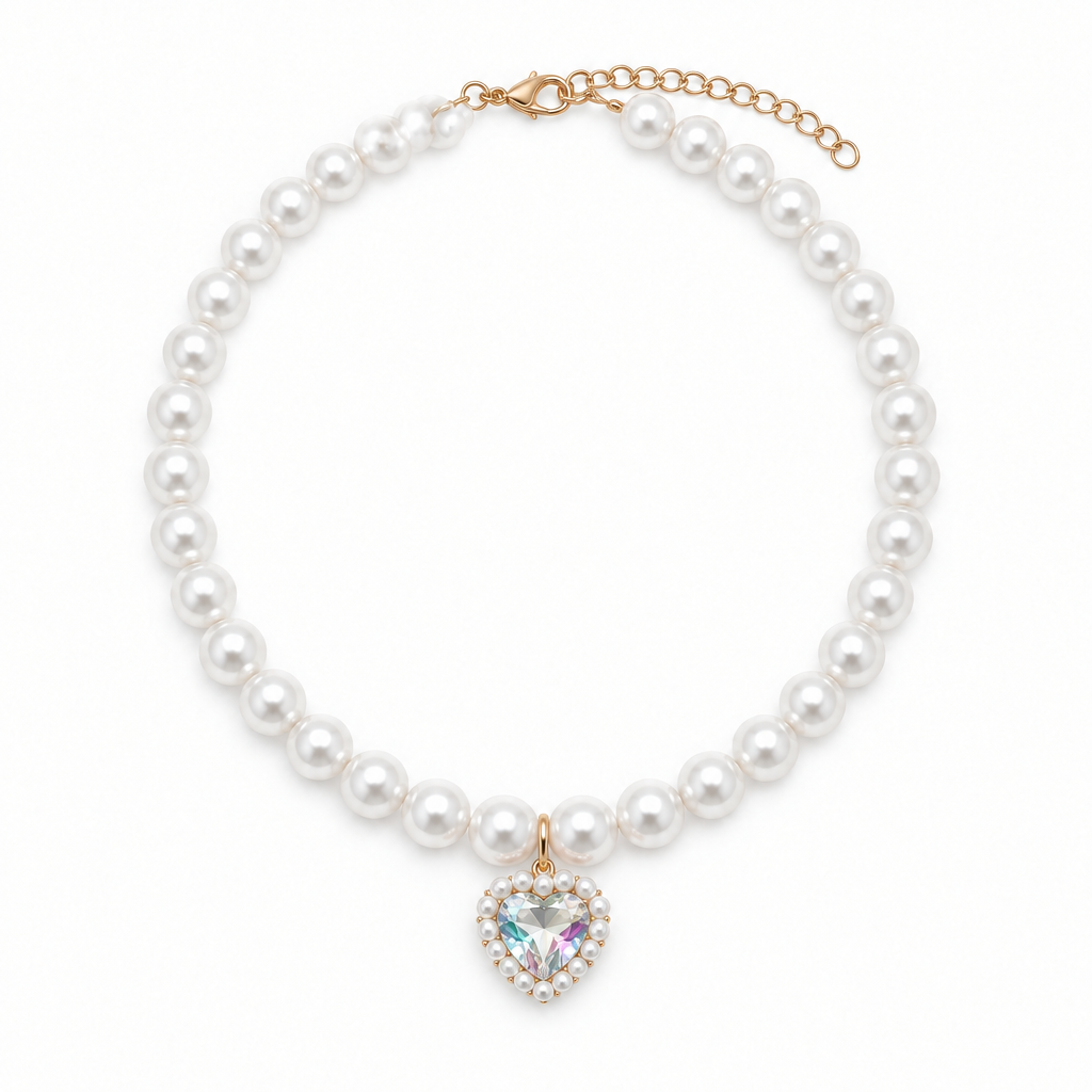 Pearl collar with iridescent heart gemstone