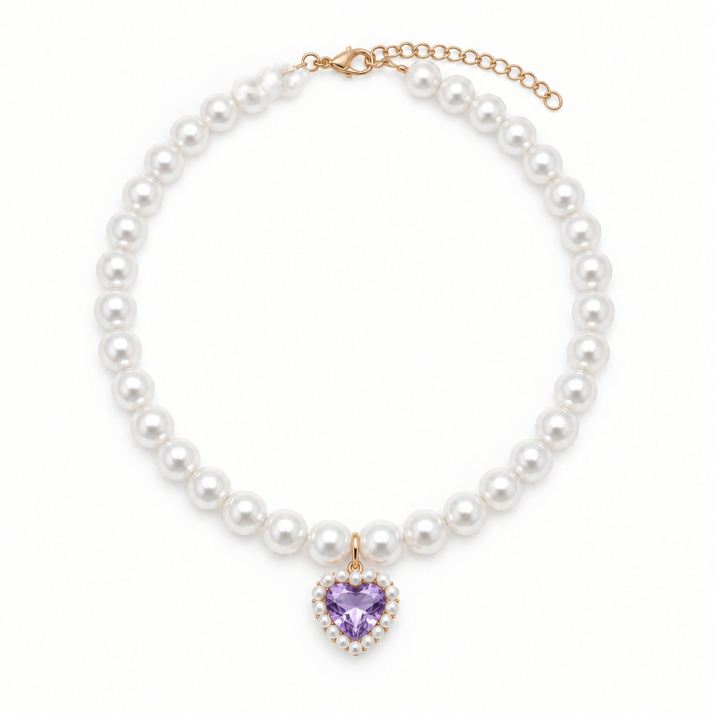 Pearl collar with purple heart gemstone