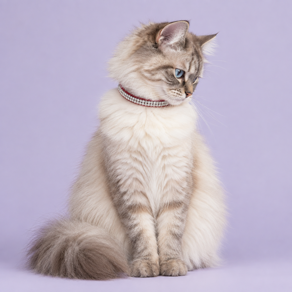 Persian cat in a calm grooming pose
