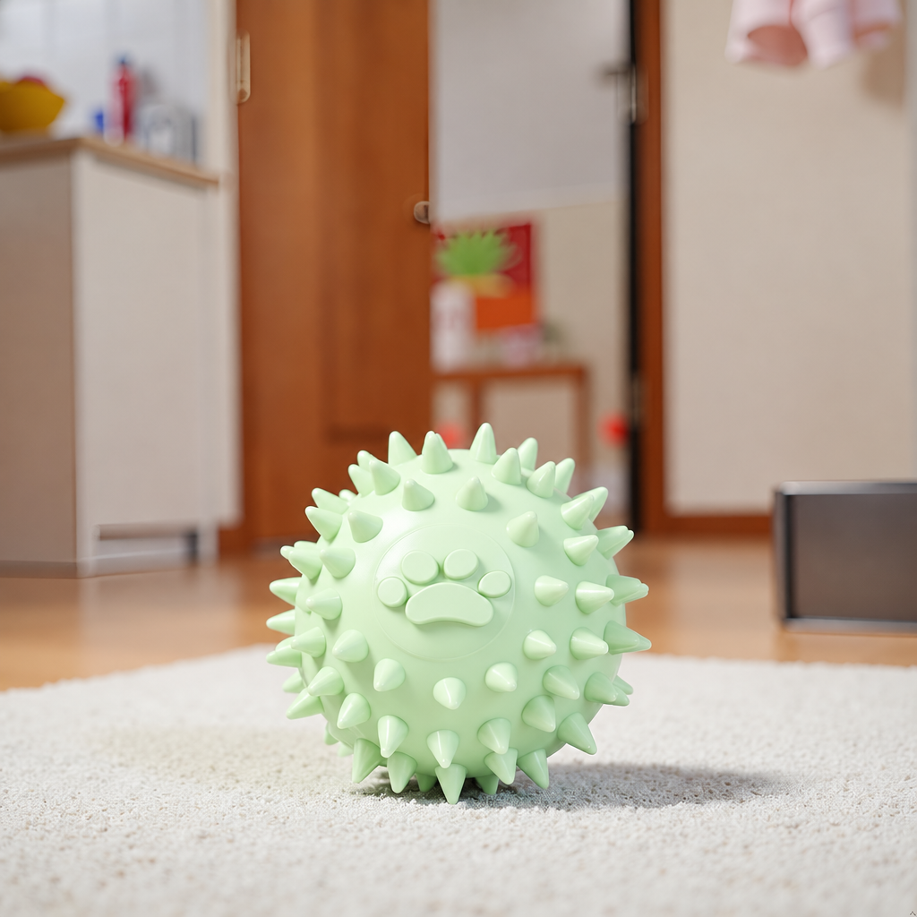 Pet ball recolored to match the pale green reference, with the original room background preserved