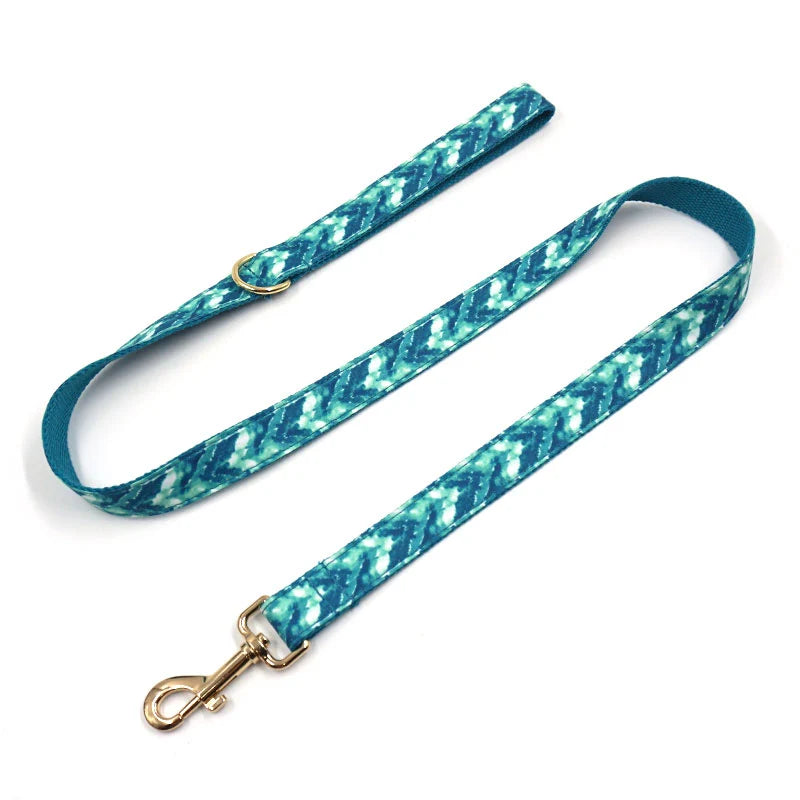 Teal & Blue Dog Harness, Leash and Poop Bag Holder Set