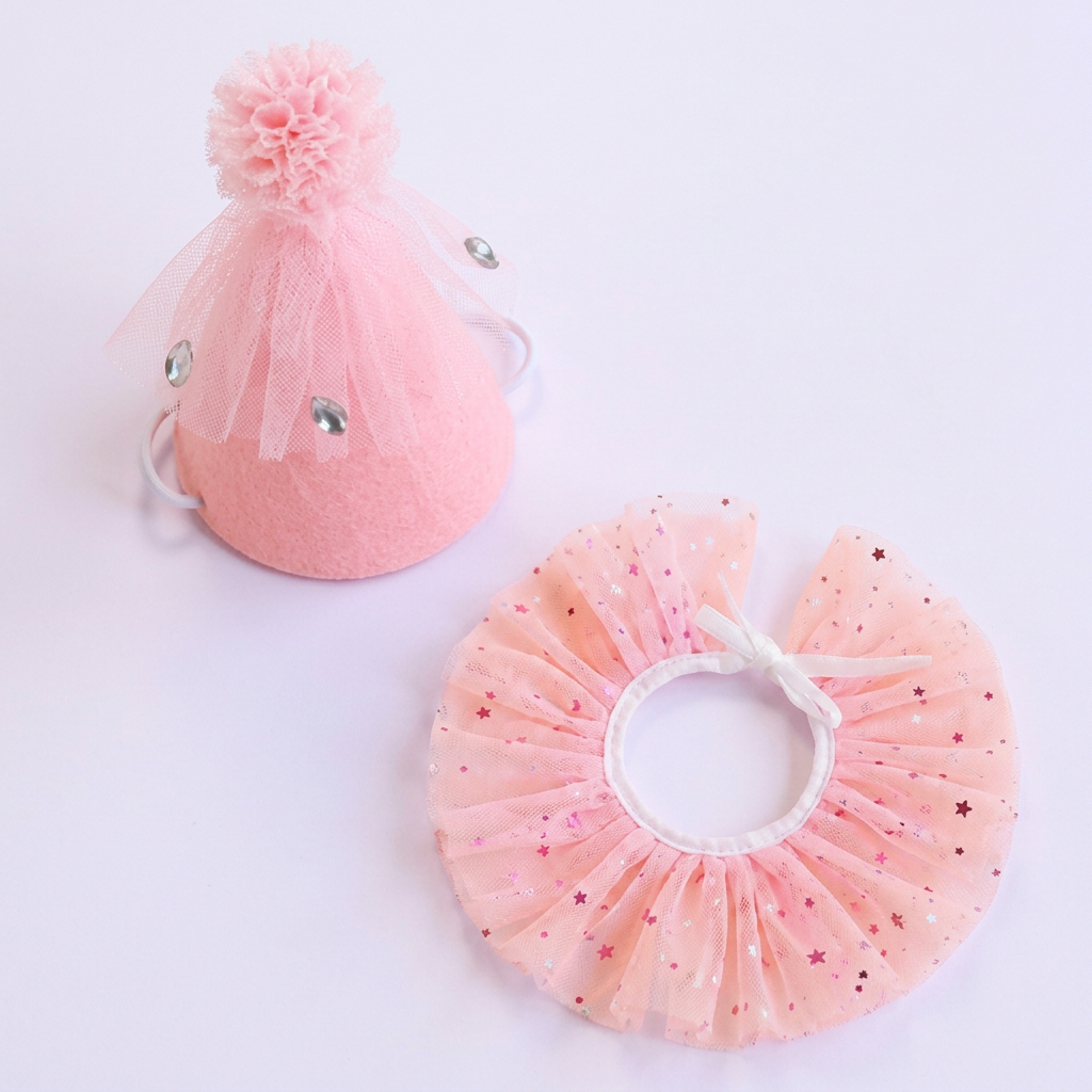 Pink party set on a very light lavender square background
