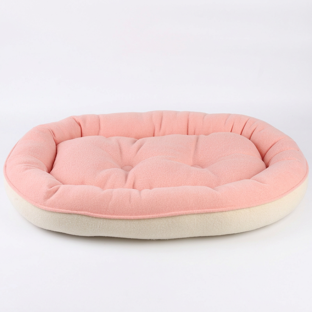 Pink pet bed cleanup on white background