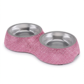 Pink recolored rhinestone double diner, three-quarter angle on white background