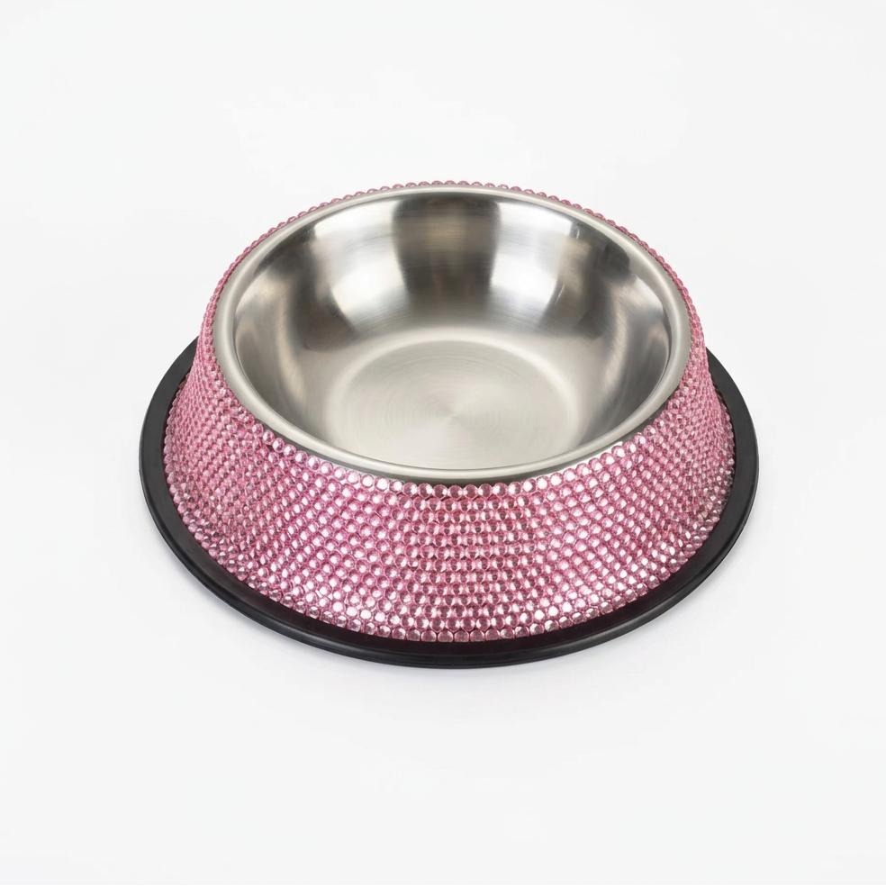 Pink rhinestone single bowl on white background