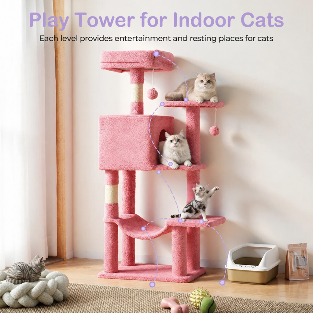 Play Tower for Indoor Cats with lavender headline