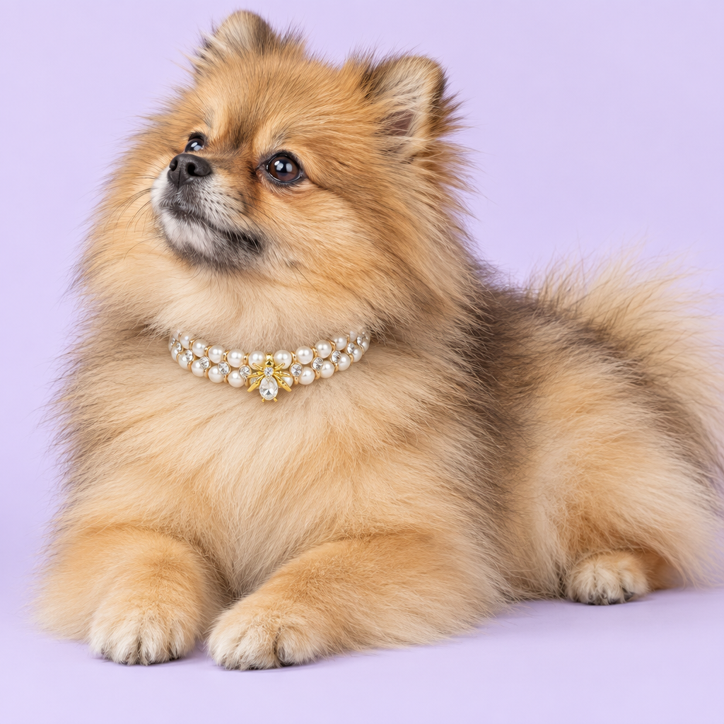 Pomeranian lounging and looking up