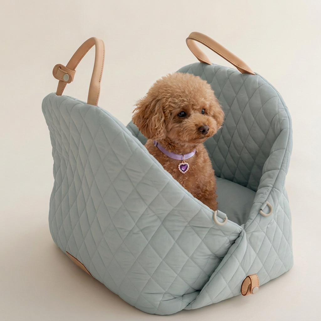 Poodle in the carrier recolored to pale blue-grey
