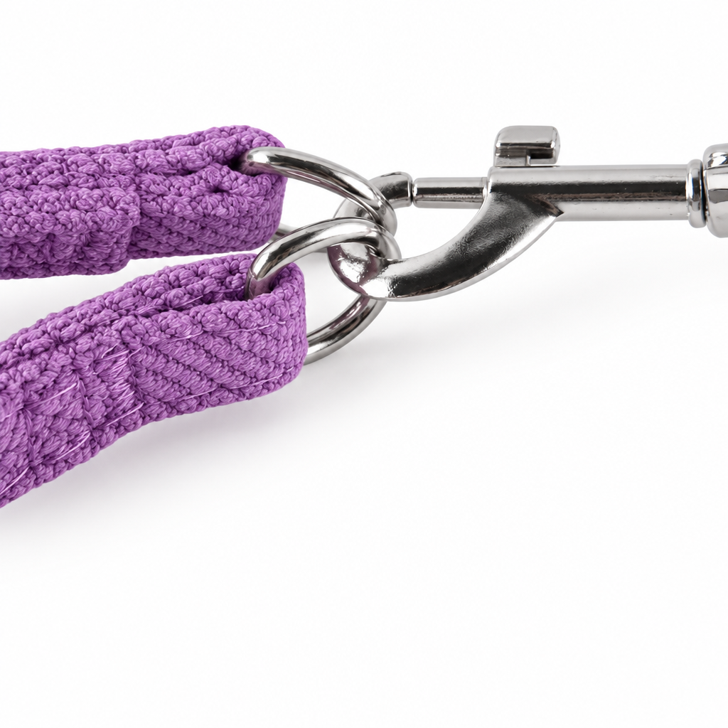 Purple leash clasp close-up