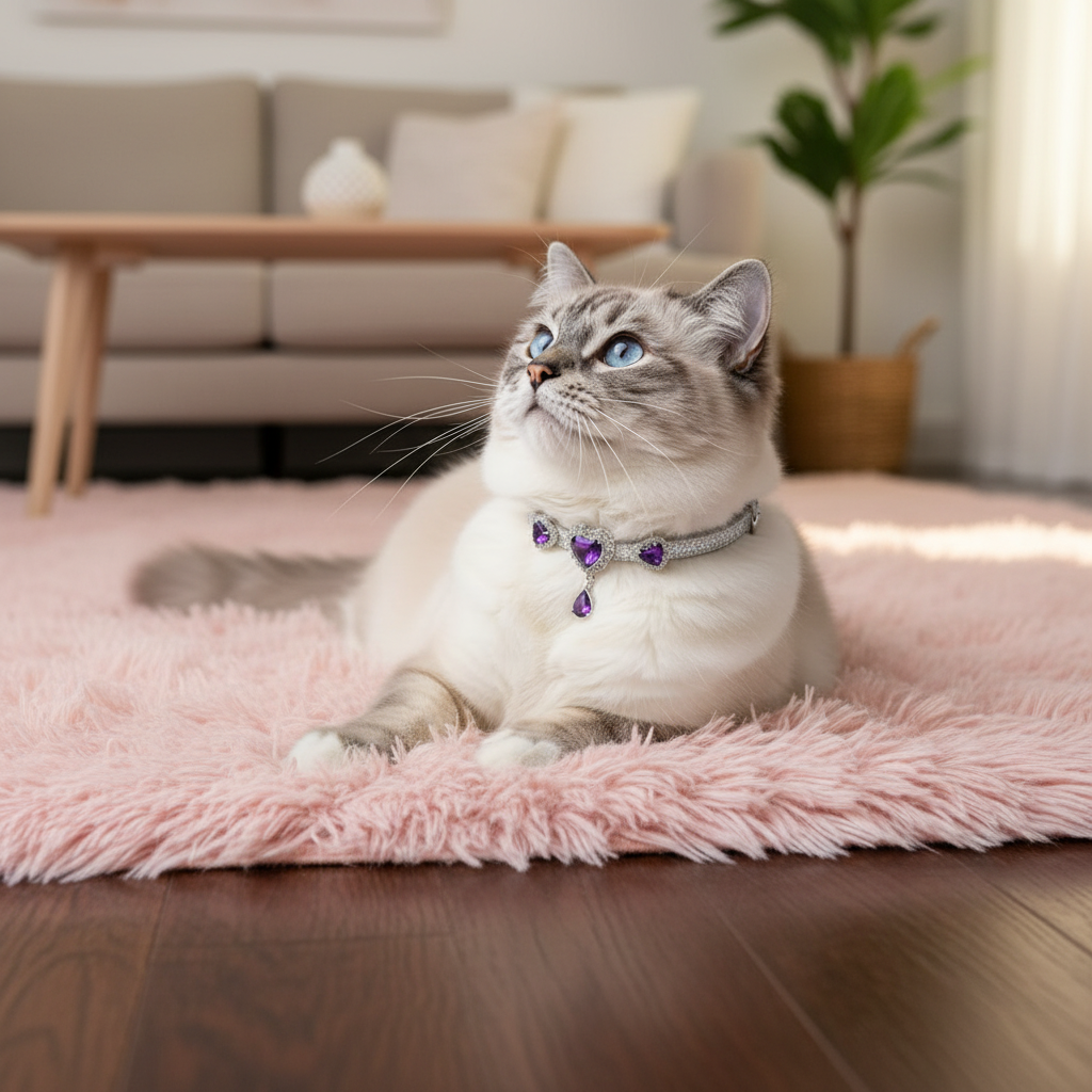 Ragdoll on Pink Mat in Living Room