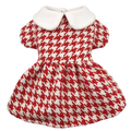 Red-and-ivory houndstooth pet dress on a square white background