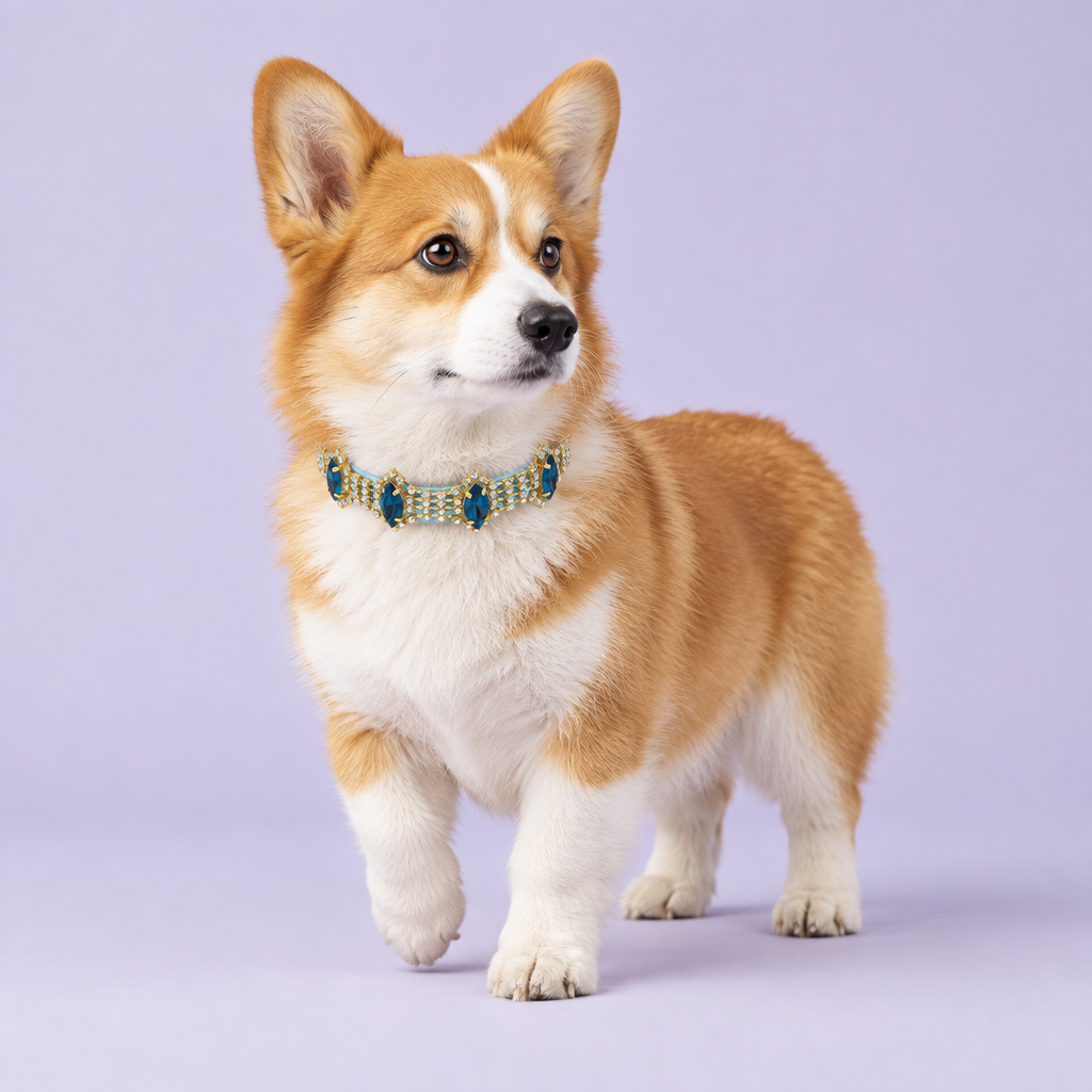Red-and-white corgi standing in a three-quarter pose