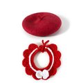Red beret above the matching crochet collar, tied closed on a square white background