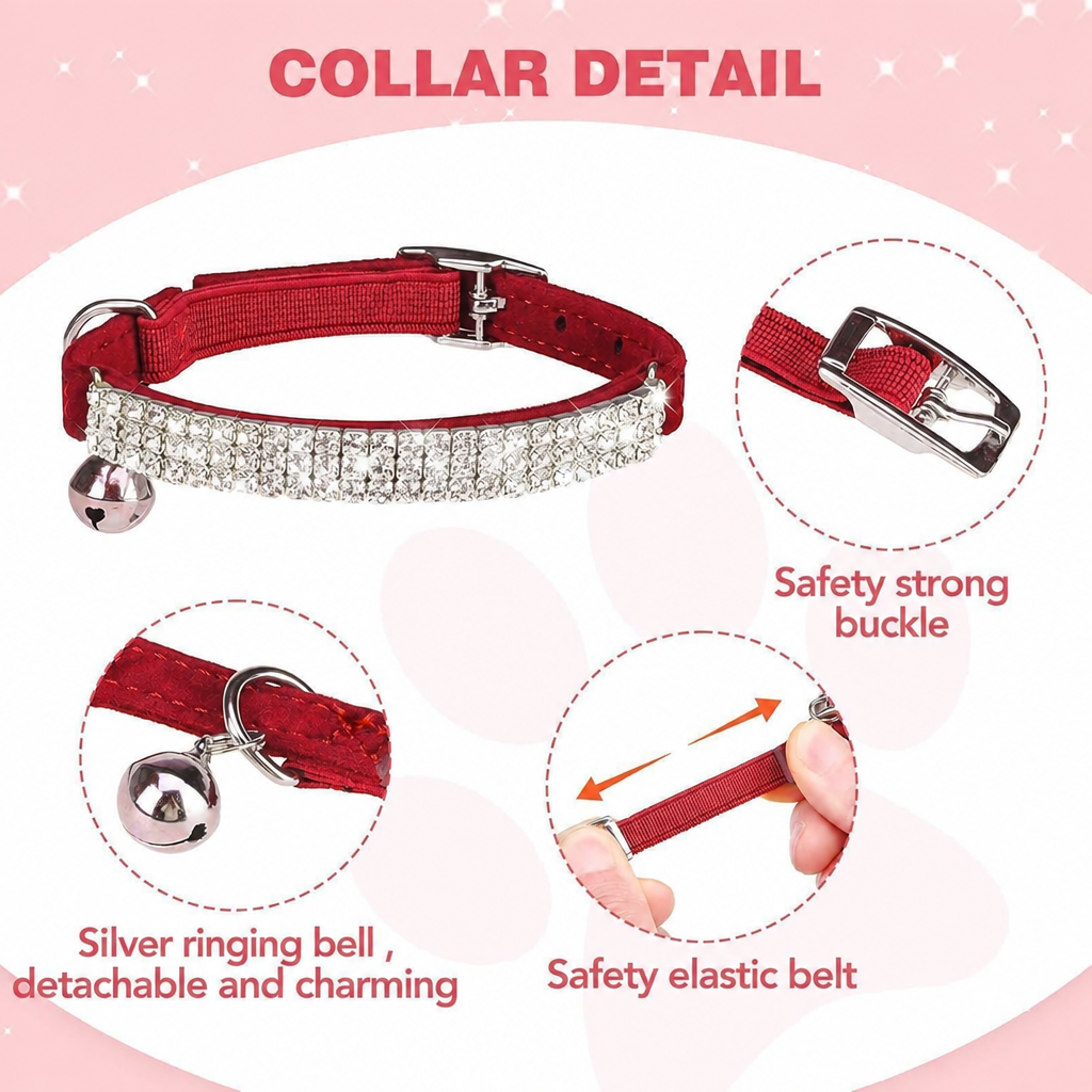 Red collar detail - Silver ringing bell
