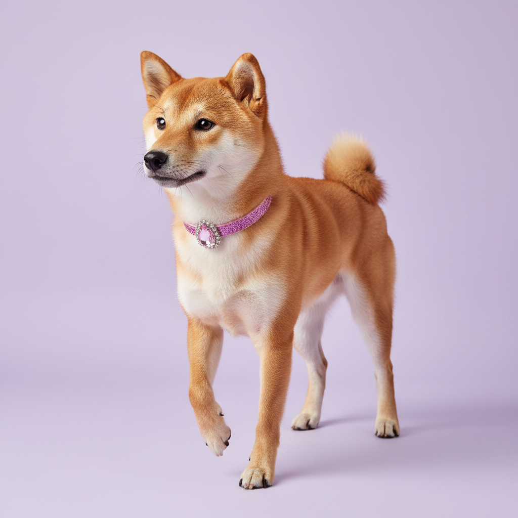 Red Shiba Inu in the Pink Sparkle collar