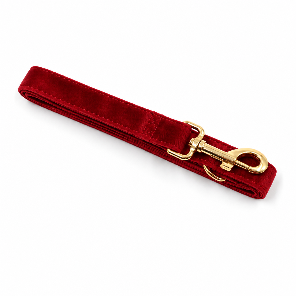 Red velvet folded leash with gold hardware