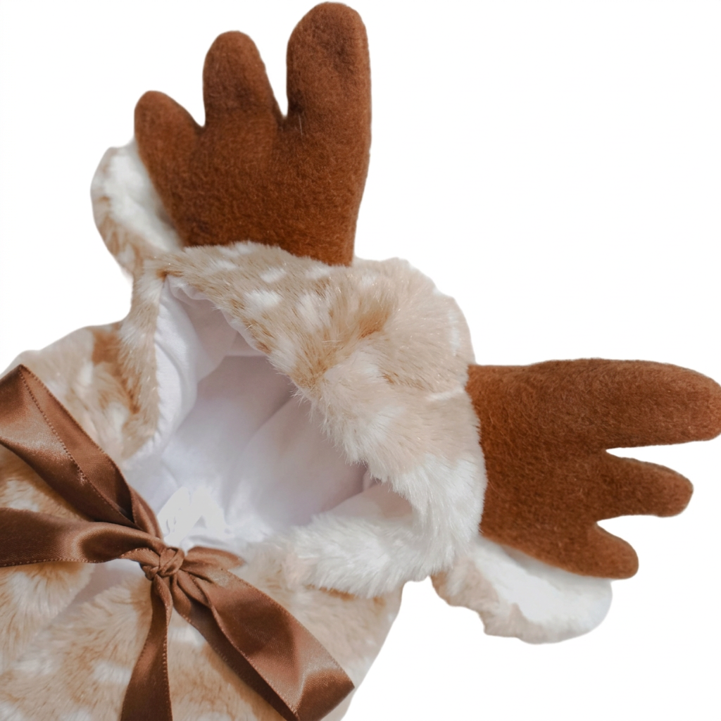 Reindeer hood detail with improved clarity on a white background