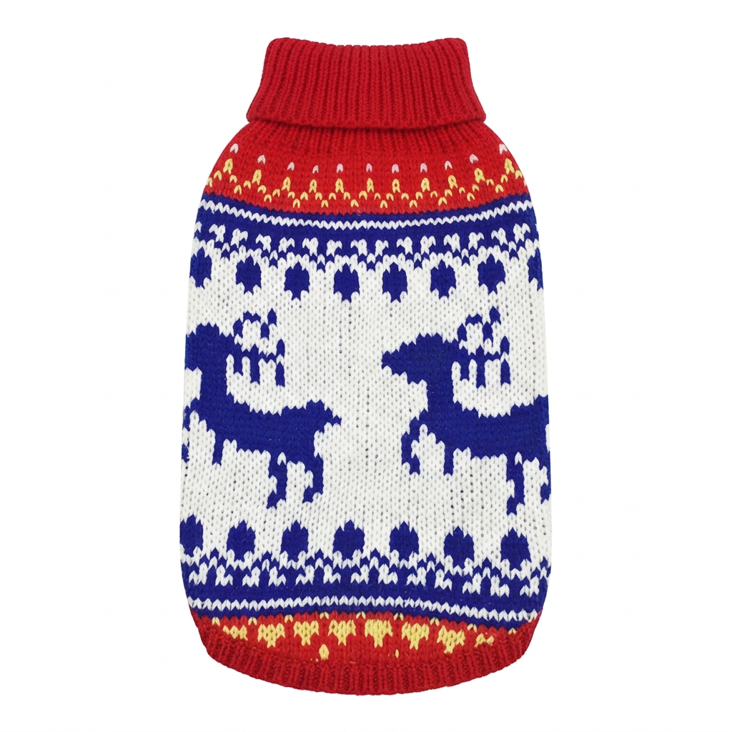 Reindeer sweater revised for a level collar and straighter, more uniform shape
