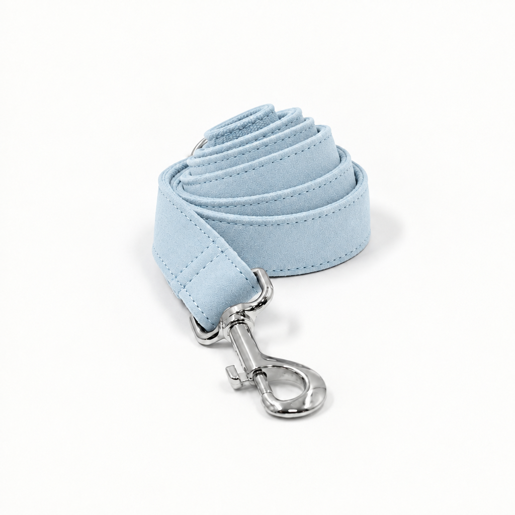 Revised light blue fine-suede coiled leash