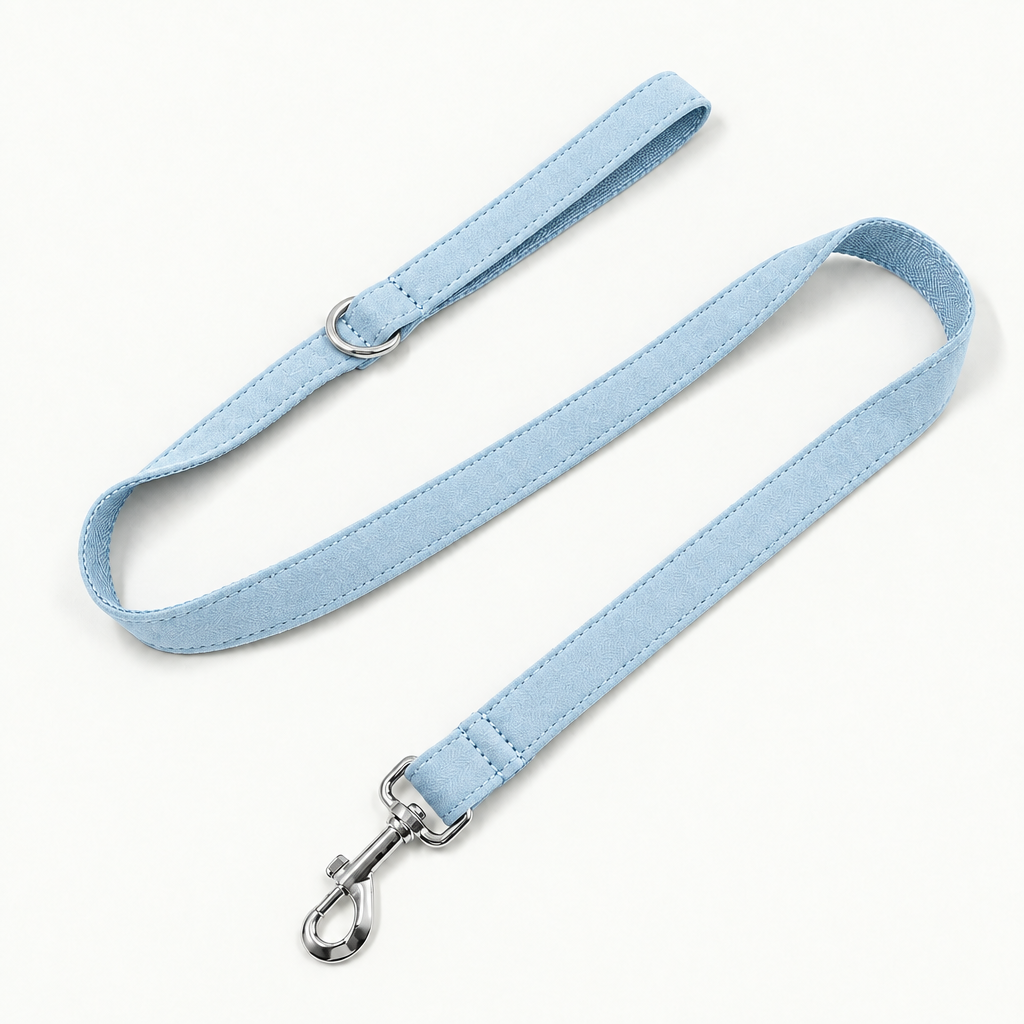 Revised light blue fine-suede full-length leash