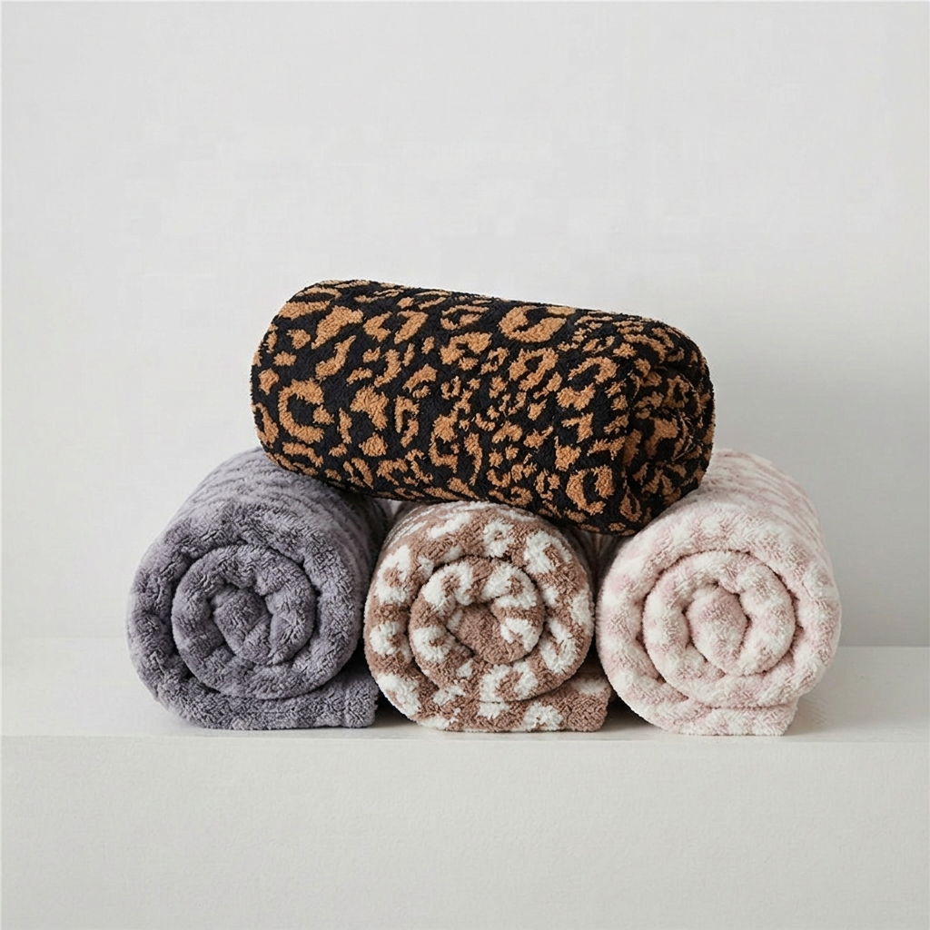 Rolled arrangement with the four reference leopard blankets