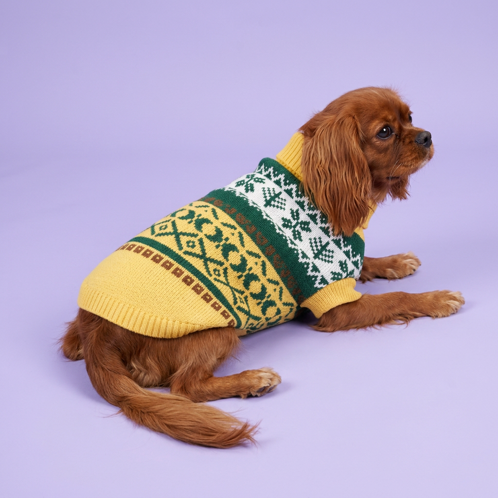 Ruby Cavalier lounging in the sweater