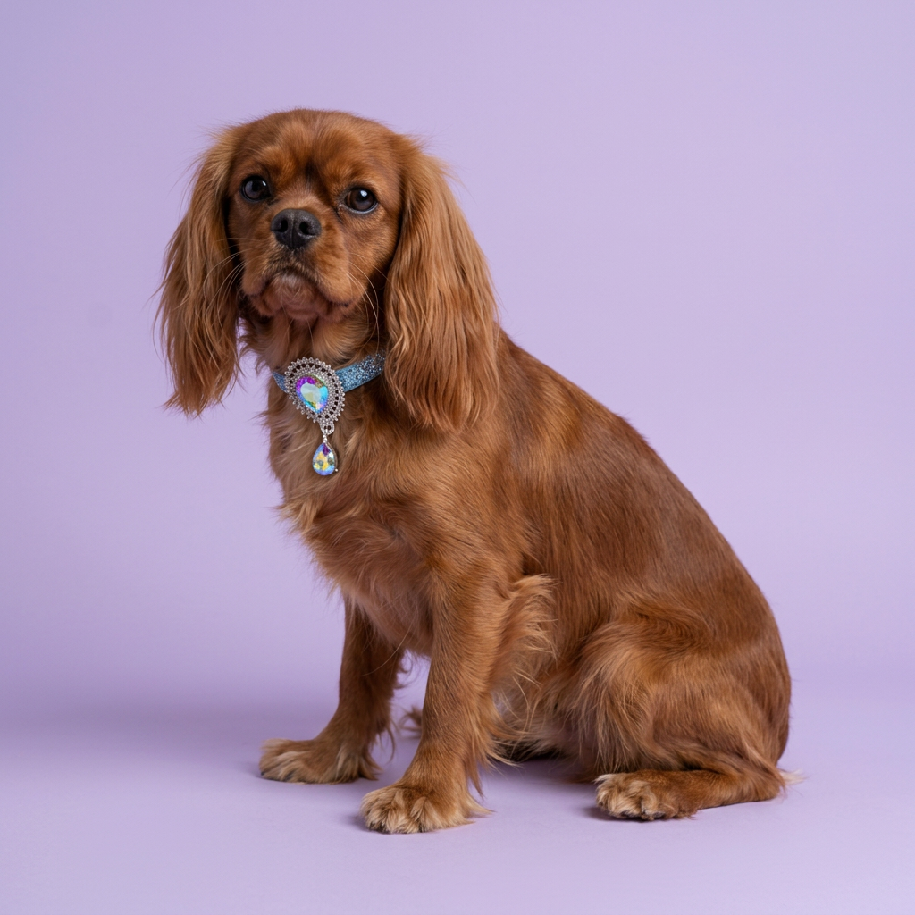 Ruby Cavalier seated side-on and looking back