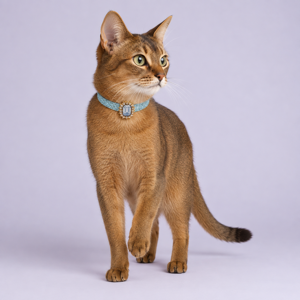 Ruddy brown Abyssinian taking a gentle step