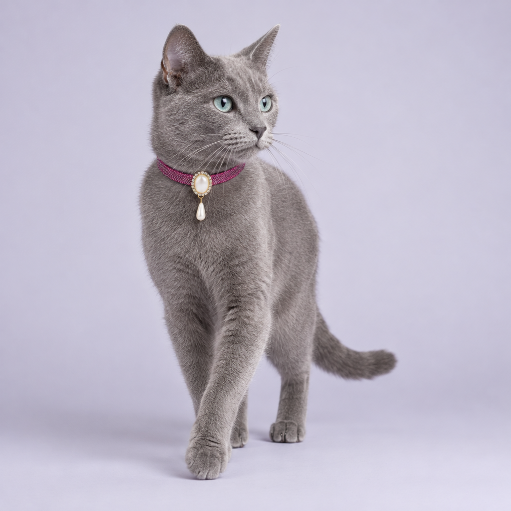 Russian Blue taking a gentle step