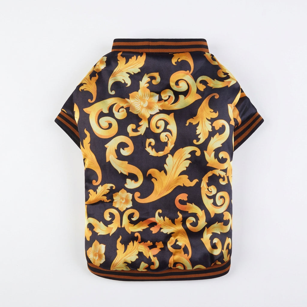 Fursace Black & Gold Baroque Dog Bomber Jacket