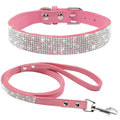 Pink Rhinestone Pet Collar & Leash Set | Soft Suede Sparkle Collar and Matching Leash for Dogs & Cats