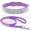 Purple Rhinestone Pet Collar & Leash Set | Soft Suede Sparkle Collar and Matching Leash for Dogs & Cats