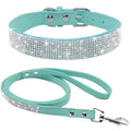 Teal Rhinestone Pet Collar & Leash Set | Soft Suede Sparkle Collar and Matching Leash for Dogs & Cats
