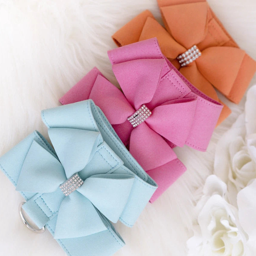 Orange Rhinestone Bow Dog Harness & Leash Set