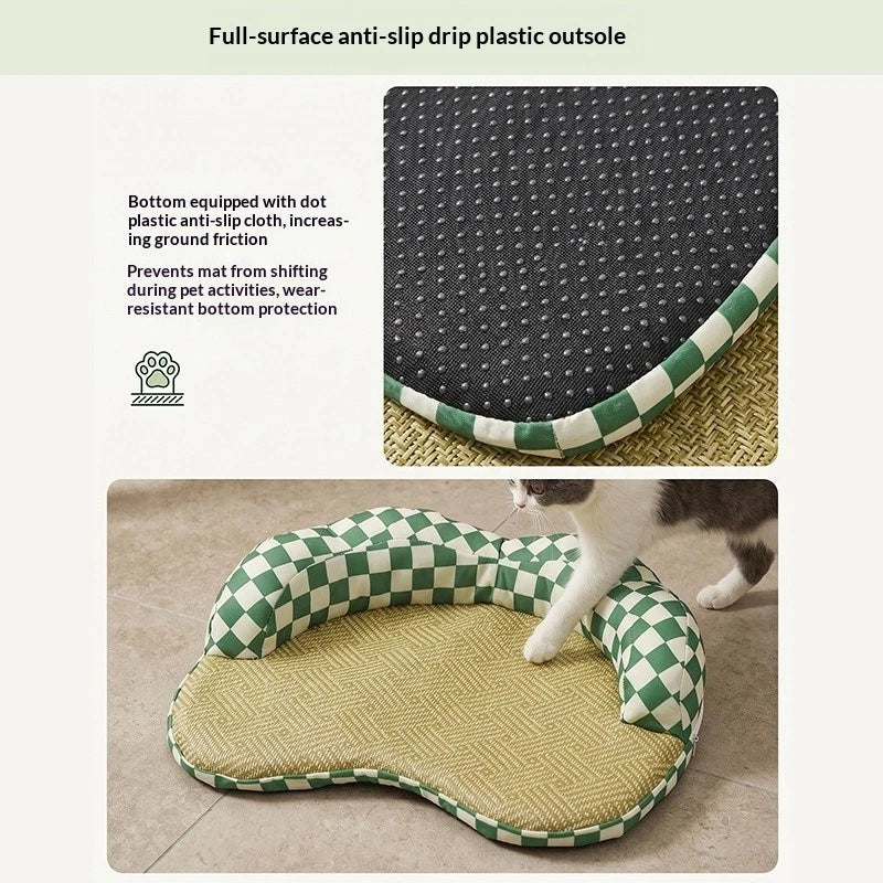 Green & White Checkered Cooling Pet Bed with Bolster
