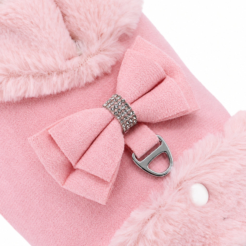 Pink Plush Bow Dog Harness & Leash Set