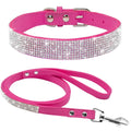 Fuchsia Rhinestone Pet Collar & Leash Set | Soft Suede Sparkle Collar and Matching Leash for Dogs & Cats