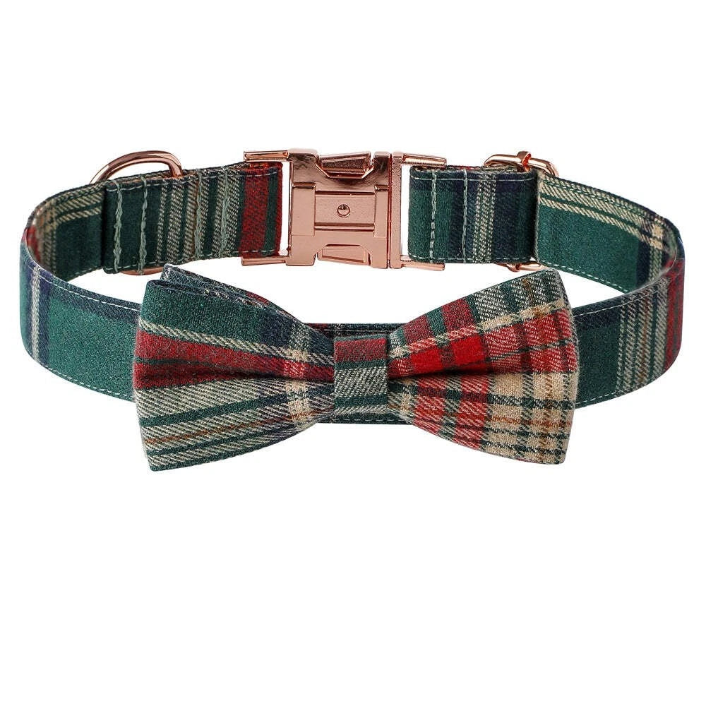 Green & Red Plaid Bow Tie Collar for Dogs & Cats