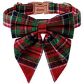 Red & Green Plaid Long-Bow Collar for Dogs & Cats