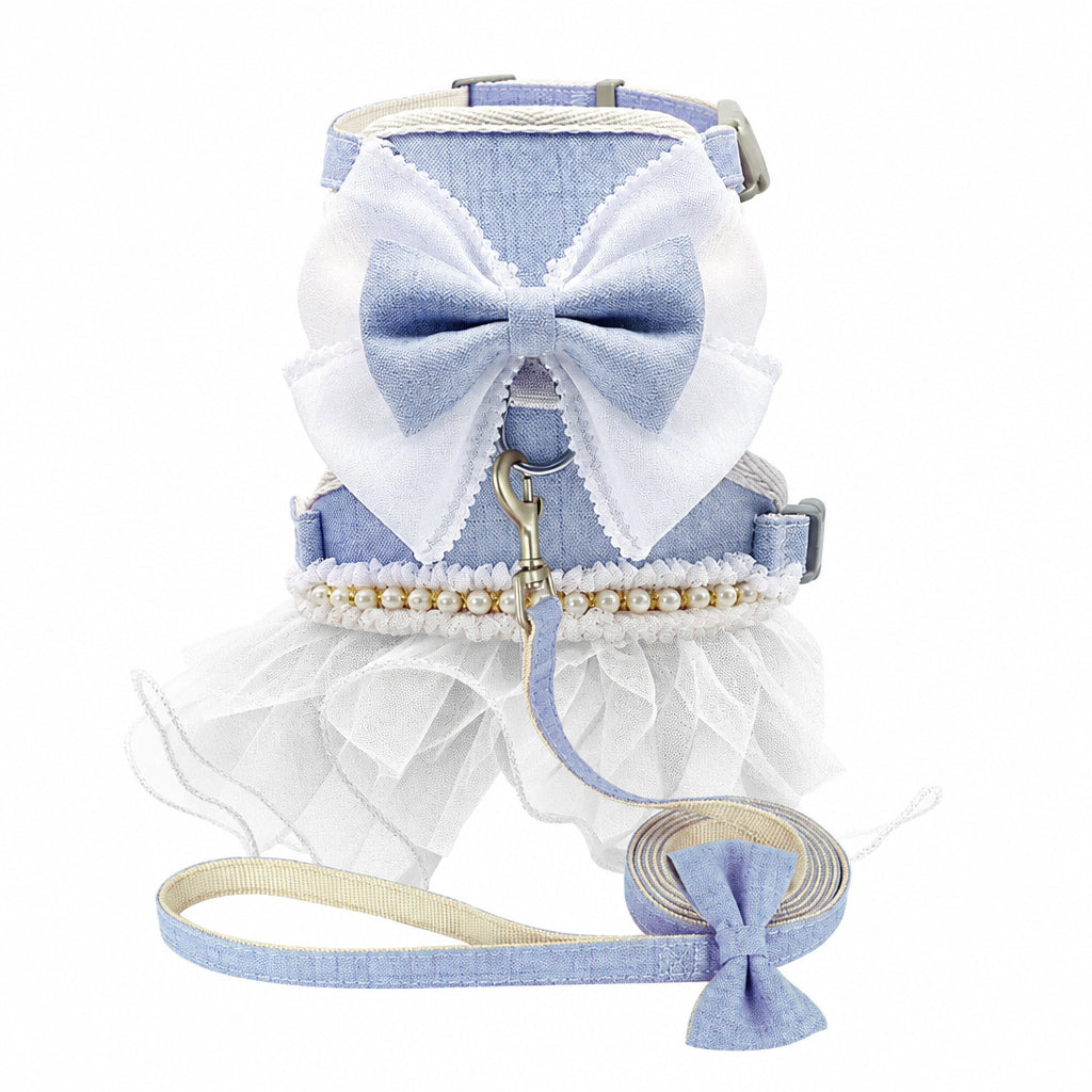 Blue Ruffle Pet Harness Dress & Leash Set