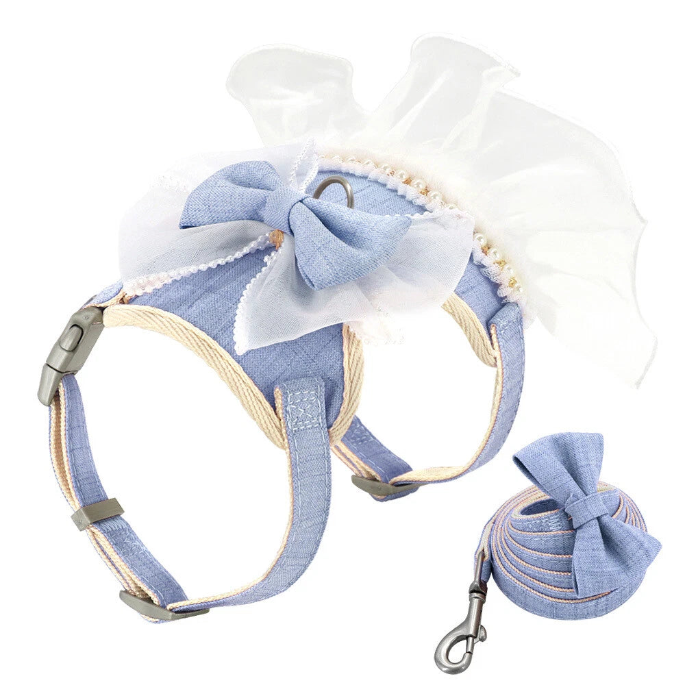 Blue Ruffle Pet Harness Dress & Leash Set