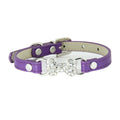 Purple Rhinestone Bone Faux Leather Dog Collar