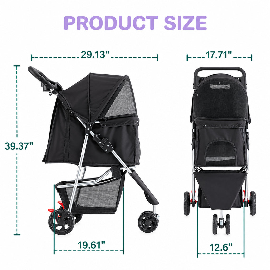 Black Pet Stroller for Small Dogs and Cats